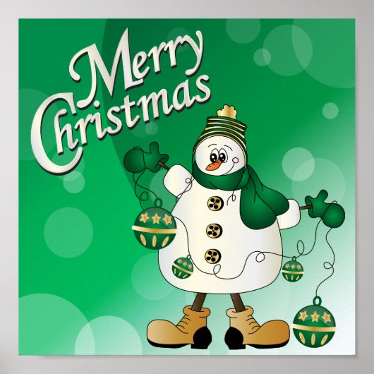Merry kerst Green Snowman Poster (Voorkant)