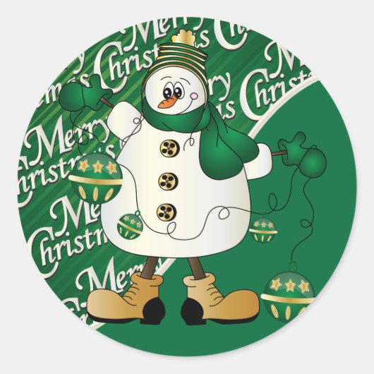 Merry kerst Green Snowman Ronde Sticker (Voorkant)