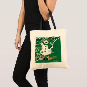 Merry kerst Green Snowman Tote Bag