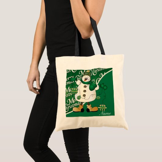 Merry kerst Green Snowman Tote Bag (Voorkant (product))