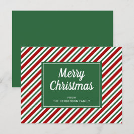 Merry kerst Green Striped Pattern Briefkaart