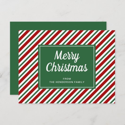 Merry kerst Green Striped Pattern Briefkaart (Voorkant / Achterkant)