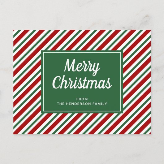Merry kerst Green Striped Pattern Briefkaart (Voorkant)