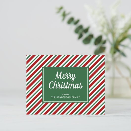 Merry kerst Green Striped Pattern Briefkaart (Staand voorkant)