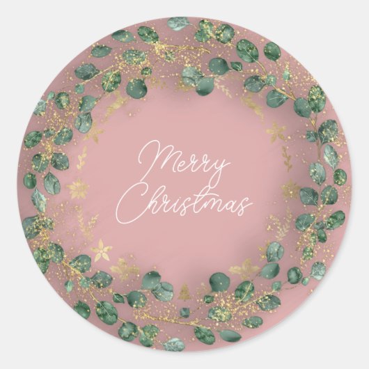 Merry kerst Green Wreath Roos Woodland Wood Ronde Sticker (Voorkant)
