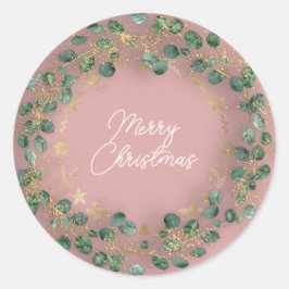 Merry kerst Green Wreath Roos Woodland Wood Ronde Sticker