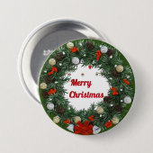 Merry kerst Green Wreath Waterverf Ronde Button 7,6 Cm (Voorkant /achterkant)