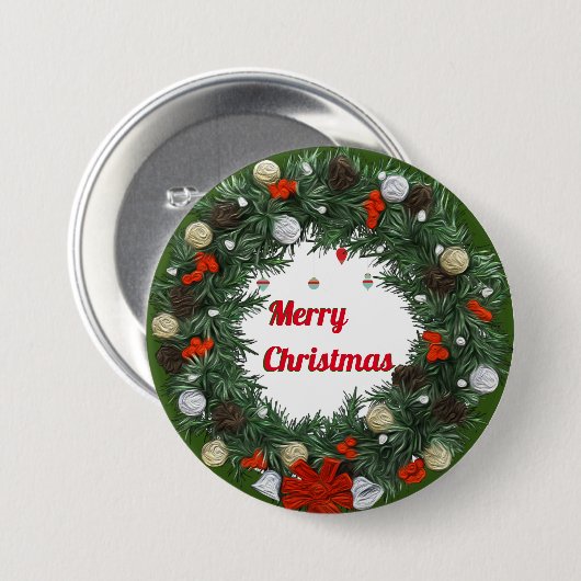 Merry kerst Green Wreath Waterverf Ronde Button 7,6 Cm (Voorkant /achterkant)