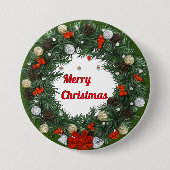 Merry kerst Green Wreath Waterverf Ronde Button 7,6 Cm (Voorkant)