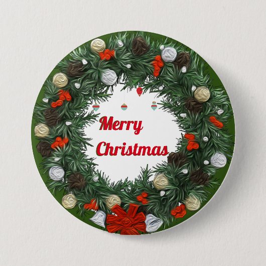 Merry kerst Green Wreath Waterverf Ronde Button 7,6 Cm (Voorkant)