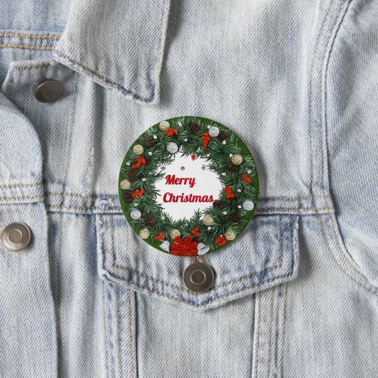 Merry kerst Green Wreath Waterverf Ronde Button 7,6 Cm (In situ)