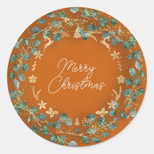 Merry kerst Green Wreath Woodland Ronde Sticker (Voorkant)