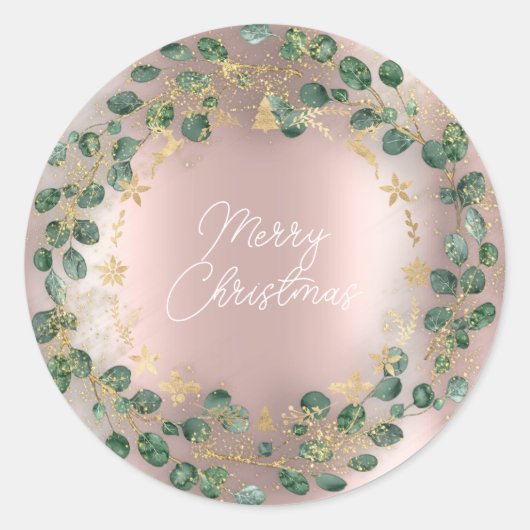 Merry kerst Green Wreath Woodland Roos Ronde Sticker (Voorkant)