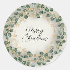 Merry kerst Green Wreath Woodland Wood Gray Ronde Sticker