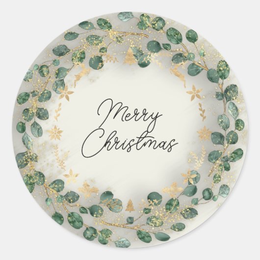 Merry kerst Green Wreath Woodland Wood Gray Ronde Sticker (Voorkant)