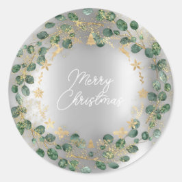 Merry kerst Green Wreath Woodland Wood Silver Ronde Sticker