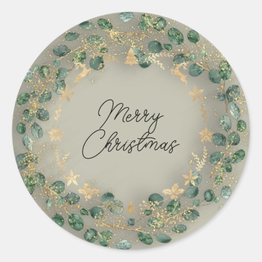 Merry kerst Green Wreath Woodland Wood Smoky Ronde Sticker (Voorkant)