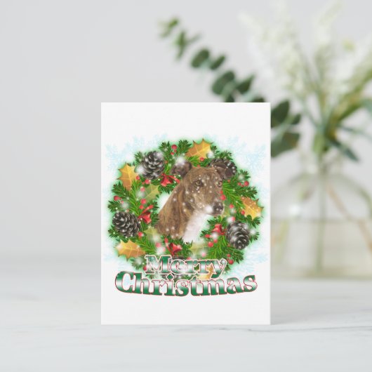 Merry kerst Greyhound Feestdagenkaart (Staand voorkant)