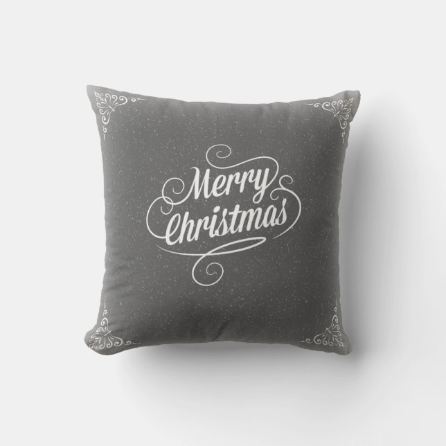 Merry kerst grijs snowy-kussen kussen (Voorkant)