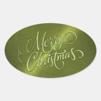 Merry kerst Groen In reliëf Ovale Sticker