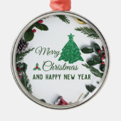 Merry kerst - groene glitter metalen ornament (Voorkant)