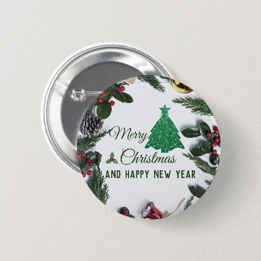 Merry kerst - groene glitter ronde button 5,7 cm (Voorkant /achterkant)