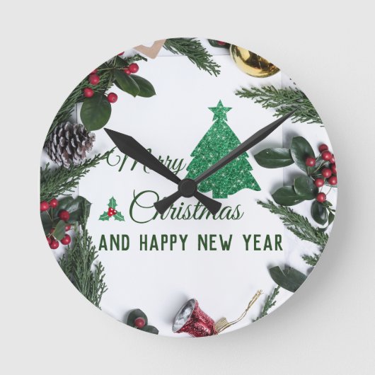 Merry kerst - groene glitter ronde klok (Voorkant)