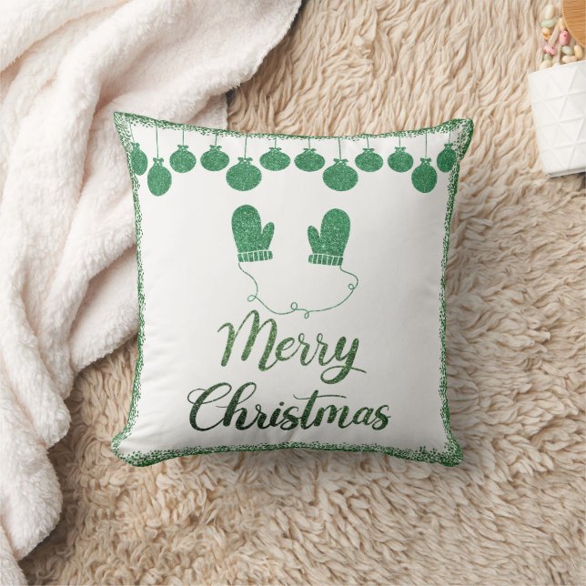 Merry kerst- groene glitter-siervoorwerpen kussen (Deken)
