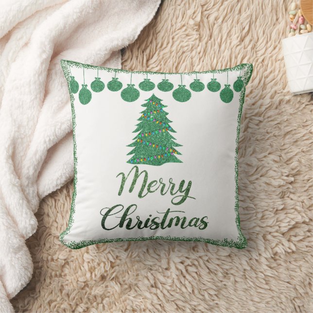 Merry kerst- groene glitter-siervoorwerpen kussen (Deken)