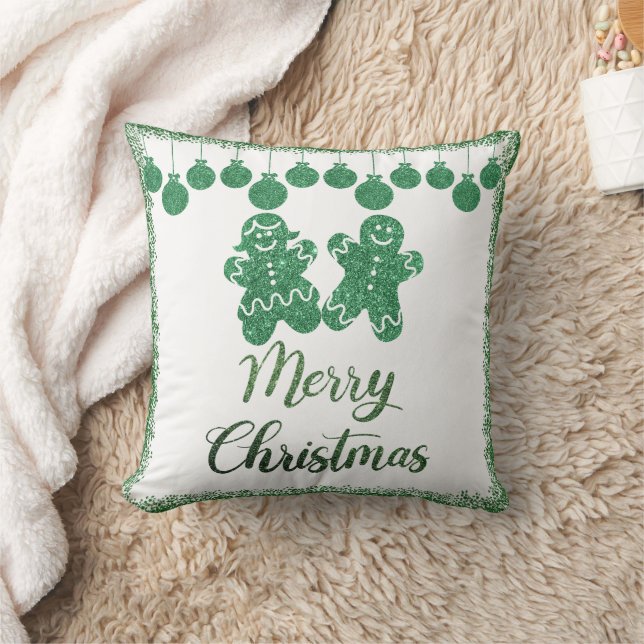 Merry kerst- groene glitter-siervoorwerpen kussen (Deken)