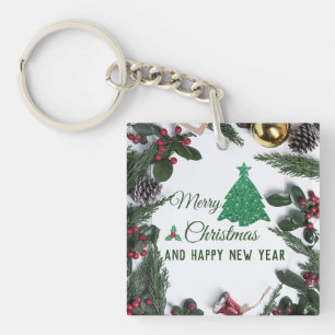 Merry kerst - groene glitter sleutelhanger