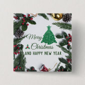 Merry kerst - groene glitter vierkante button 5,1 cm (Voorkant)