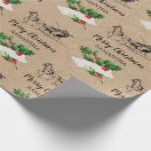 Merry kerst Holly Berries Winter Kraft Brown Cadeaupapier (Hoek)