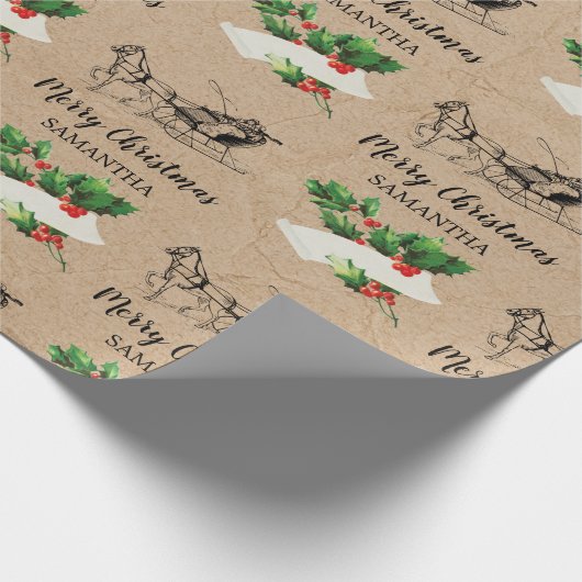 Merry kerst Holly Berries Winter Kraft Brown Cadeaupapier (Hoek)