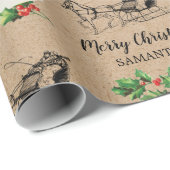 Merry kerst Holly Berries Winter Kraft Brown Cadeaupapier (Rol Hoek)