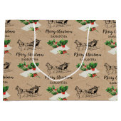 Merry kerst Holly Berries Winter Kraft Brown Groot Cadeauzakje (Voorkant)