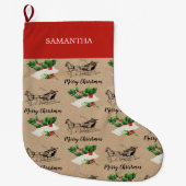 Merry kerst Holly Berries Winter Kraft Brown Grote Kerstsok (Voorkant)