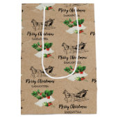 Merry kerst Holly Berries Winter Kraft Brown Medium Cadeauzakje (Achterkant)