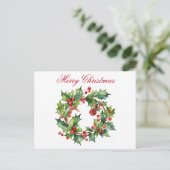 Merry kerst Holly Berry Wreath Feestdagenkaart (Staand voorkant)