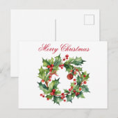 Merry kerst Holly Berry Wreath Feestdagenkaart (Voorkant / Achterkant)