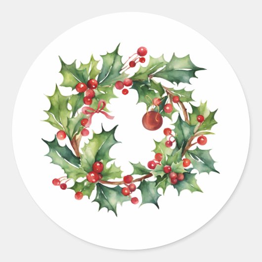 Merry kerst Holly Berry Wreath Ronde Sticker (Voorkant)