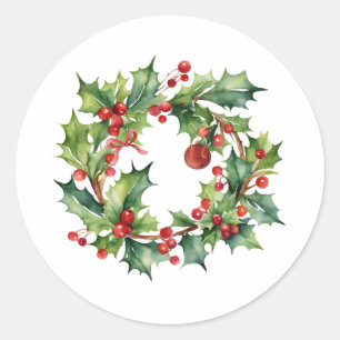 Merry kerst Holly Berry Wreath Ronde Sticker