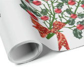 Merry kerst Holly Branch Wrapping Paper Cadeaupapier (Rol Hoek)