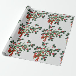 Merry kerst Holly Branch Wrapping Paper Cadeaupapier