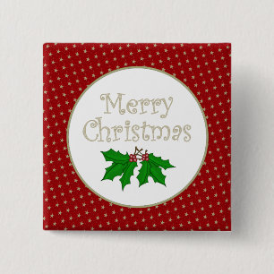 Merry kerst Holly Button