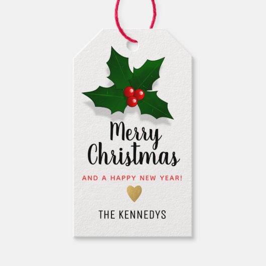 Merry kerst Holly Cadeaulabel (Voorkant)