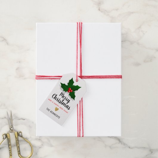 Merry kerst Holly Cadeaulabel (Met Touw)