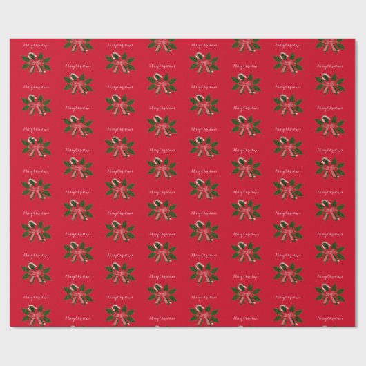 Merry kerst Holly Candy Cane Wrapping Paper Cadeaupapier (Vlak)
