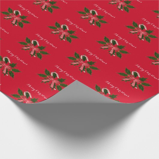 Merry kerst Holly Candy Cane Wrapping Paper Cadeaupapier (Hoek)