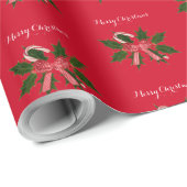 Merry kerst Holly Candy Cane Wrapping Paper Cadeaupapier (Rol Hoek)